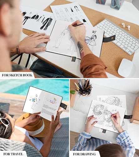 PAIBAS Blank Journal Notebook, A5 Hardcover Leather Sketchbook with 200 Pages Thick Blank Paper for Men Women, Unlined Drawing & Writing Journal, 5.9" x 8.4" Plain Notebook (black) thumbnail 7