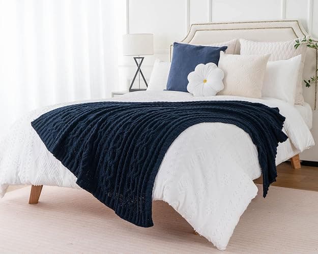Battilo Navy BlueThrow Blanket for Couch, 51"x67", Chenille Knit Throw Blanket, Super Soft Warm Blanket, Decorative Christmas Textured Throw Blanket for Bed,Living Room thumbnail 5