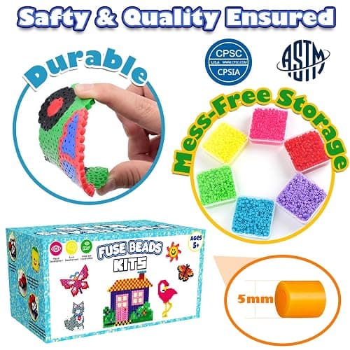 FUNZBO 31000 5mm Fuse Beads Kit - 48 Colors, Christmas Homeschool Arts and Crafts Supplies for Kids, Toys Set, Art Decorations for Room, Christmas Toys Gifts for Girls and Boys Age 5+ thumbnail 4