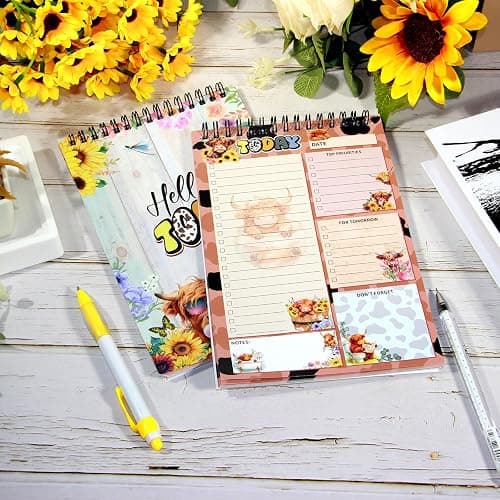 snaxuda To Do List Notepad - Highland Cow Spiral Memo Pads Work Planner Reminder Daily Planner Pad for Desk Accessories Office Supplies Work School,80 Sheets thumbnail 2