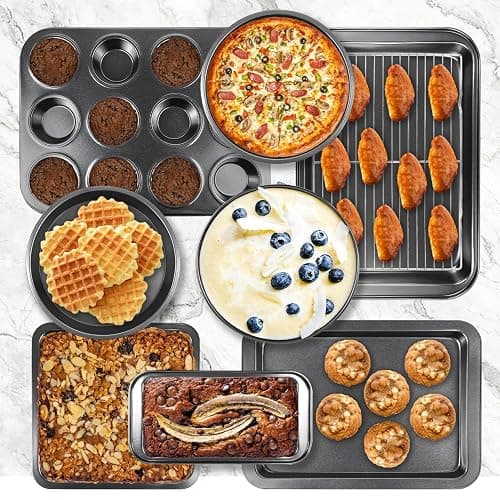 17 PCS Bakeware Set Carbon Steel Non-Stick Baking Pan Set with Sheet, Muffin, Loaf Tin, Square Cake, Deep Pan, Springform, Measuring Cups, Cooling Rack thumbnail 2