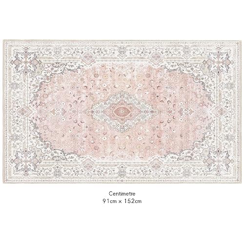 Brakki Pink Rug 3x5 for Bedroom, Washable Area Rug for Living Room Dining Room Entryway, Non Slip Vintage Boho Rug for Kitchen, Soft Low Pile Stain Resistant Floor Carpet Indoor thumbnail 7
