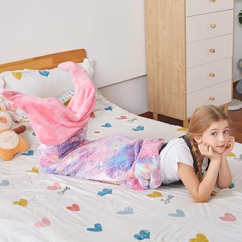 Catalonia Mermaid Tail Blanket for Girls, Glow in The Dark Mermaid Sleeping Bag for 3-14 yrs Kids, Mermaid Gift for Girls thumbnail 2