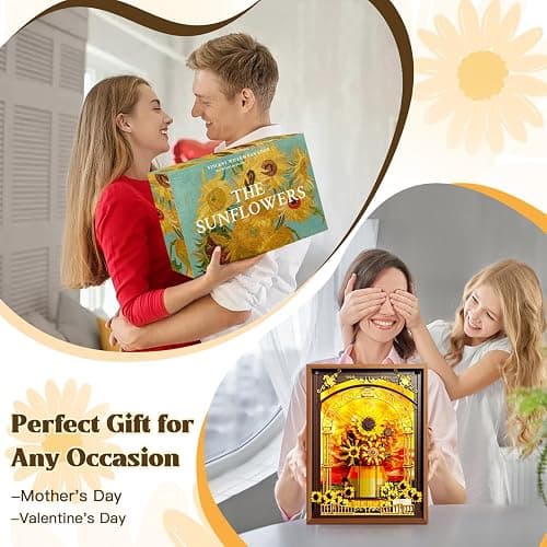 Flowers Sunflower Building Set for Adults 1218PCS with Smart Motion Sensor Lights Wall Art Home Decor Frame 2-in-1 Standing Display Lego Compatible Creative Botanical Gift for 14+ Women Men thumbnail 8