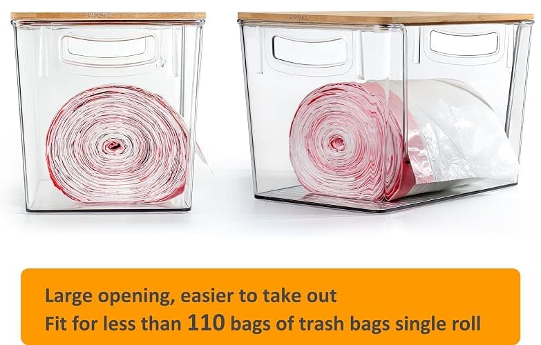 2 Pack Trash Bag Holder Dispenser, Extra Large Garbage Bags Holder, Stackable Trash Bag Holder with Bamboo Top for Laundry Room & Under Sink thumbnail 5