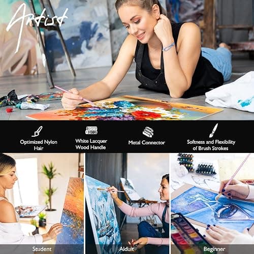 Paint Brushes Set, 20 Pcs Paint Brushes for Acrylic Painting, Oil Watercolor Acrylic Paint Brush, Artist Paintbrushes for Body Face Rock Canvas, Kids Adult Drawing Arts Crafts Supplies, Blush thumbnail 7