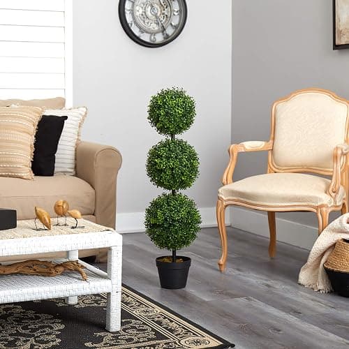 Nearly Natural 3ft. Artificial Triple Ball Boxwood Topiary Tree (Indoor/Outdoor) T2021, Green thumbnail 2