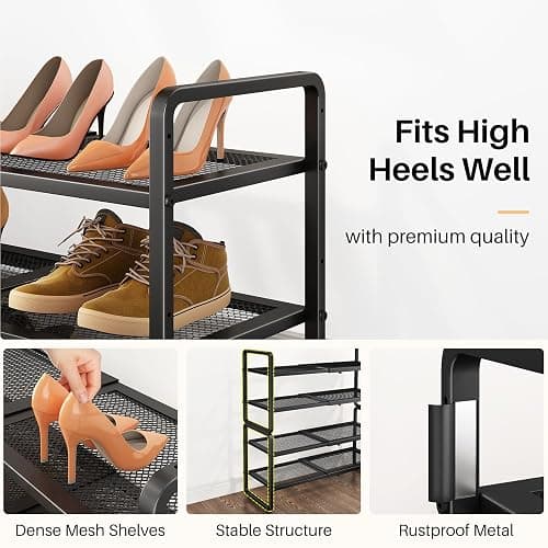 SNTD Shoe Rack - Expandable Shoe Organizer for Closet, Adjustable Metal Shoe Shelf Storage, Stackable Long Shoe Stand Holder for Garage, Entryway, Door Entrance (Black, 4-Tier) thumbnail 5