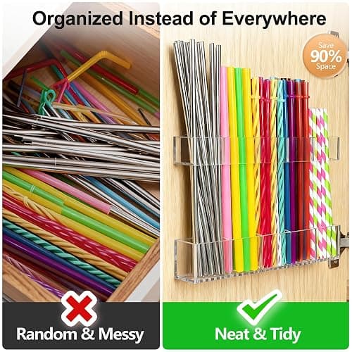 Rycid 9.5” Large Acrylic Straw Holder for Cabinet Door, Reusable Adjustable Two-Part Straws Organizer with Ultra Sticky Adhesive Strips, 2026 Straw Storage for Kitchen Cupboard thumbnail 6