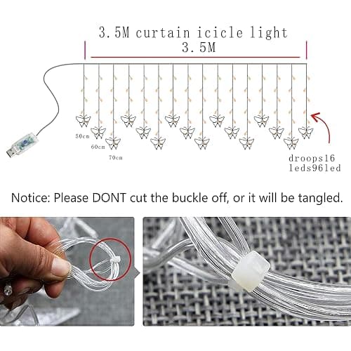 Butterfly Curtain Fairy Lights USB Plug in, 8 Modes 96 LED 11.5FT Firefly Window Twinkle Timer String Lights with Remote for Bedroom Patio Christmas Wedding Party Decoration (Purple) thumbnail 2