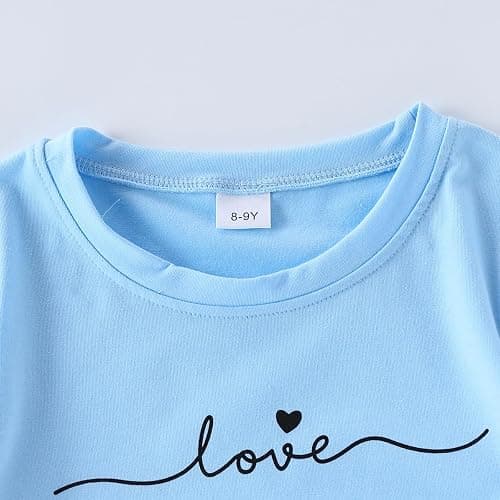 Alopncy Tween Girls 2PCS Outfit Set 8-13Y Crop Top & Flare Pants with Bowknot and Heart Print Casual Girl Clothes thumbnail 5