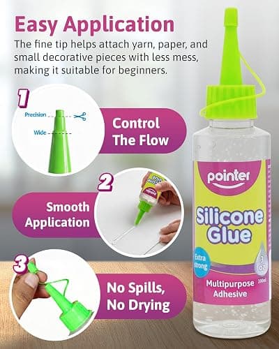 Pointer Crystal Clear Silicone Glue Waterproof Precision Adhesive - 100mL | Multipurpose, DIY, Arts, Scrapbooking, Used for Wood, Ceramic, Plastic, Fabric, Foam, Felt and Cardboard, Household Projects thumbnail 3