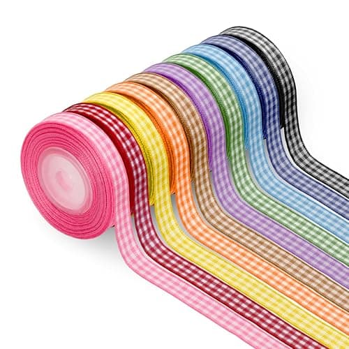 Sdfvsdg 10 Color 100 Yards Gingham Ribbon Variety Pack 3/8" X 10 Yards/Roll Spring Easter Plaid Assortment Ribbon Set for Gift Wrapping Crafts Bows Hair Bows Holiday Decoration - Image 1