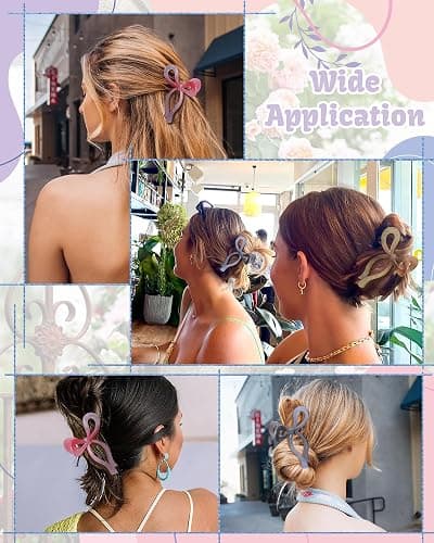 4 PCS Bow Hair Clips Bow Claw Clip for Women Nonslip Large Hair Claw Clips for Thin and Thick Hair Strong Hold Hair Bows (Light Brown+Light Pink+Khaki+Gray) thumbnail 5