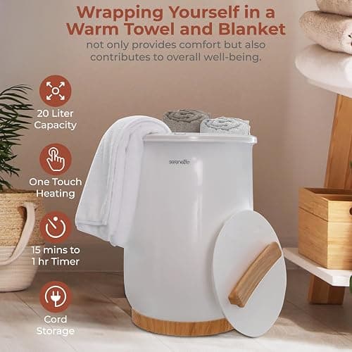 SereneLife Bucket Towel Warmers, White Large Towel Warmer for Spa and Bathroom, Luxury Towel Heater Gifts for Him & Her, Auto Shut-Off, Fits 2 large, Blankets, Bathrobes, PJ's thumbnail 6