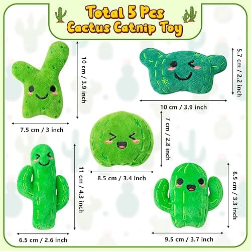 MALLMALL6 Catnip Toys for Cat - 5Pcs Cactus Prickly Plants Catmint Interactive Kitten Toy for Indoor Cats, Cute Soft Green Pet Supplies for Kitty Lover Gifts, Kitten Teething Chew Presents Set thumbnail 2