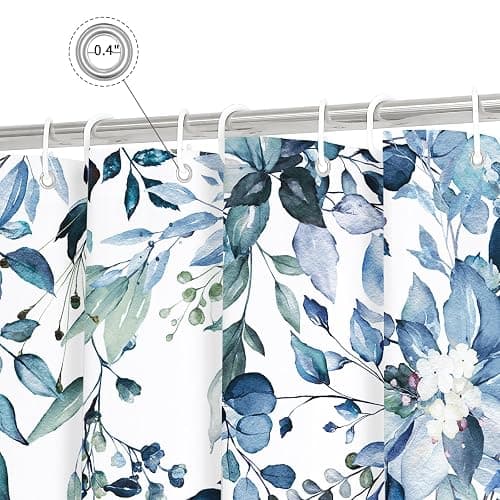 Gibelle Long Shower Curtain 72 x 78, Blue Floral Shower Curtain for Bathroom, Watercolor Plant Eucalyptus Leaves Fabric Shower Curtain Set thumbnail 6