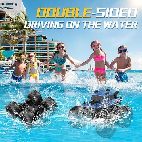 NQD® Monster Truck Toys, Waterproof 360°Rotate 4x4 RC Truck, Amphibious Remote Control Monster Trucks, 2.4GHz All Terrain Off-Road Pickup Toy RC Car for Gifts for Boys Kids Age 6 7 8 9 10 11 12+, Blue thumbnail 4