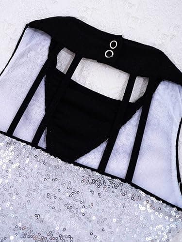 inlzdz Girls Kids Sequins Straps Back Tuxedo Leotard Tutu Dress Ballet Jazz Latin Modern Dance Performance Circus Costume thumbnail 6