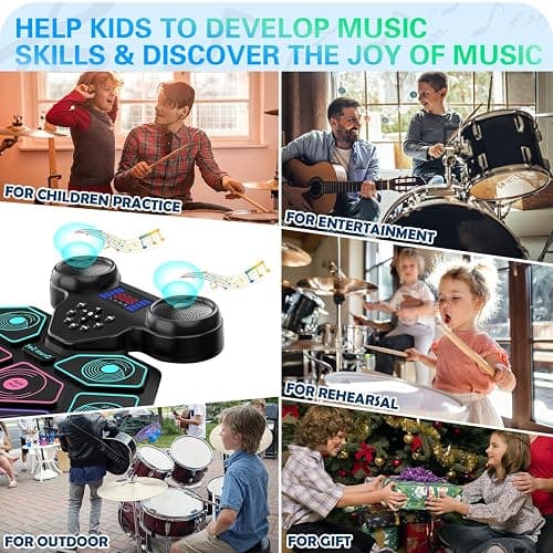 Electronic Drum Set - YUOIOYU Electric Drum Set Roll Up Portable Drum Kit MIDI Practice Drum Pad with Dual Built-in Speaker, Drum Sticks and Pedals, Christmas Birthday Gift for Kids Adult thumbnail 7