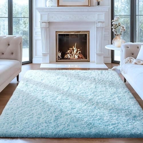 Ophanie Light Blue Rug,Boys 4x6 Rugs for Bedroom Carpet Nursery Aesthetic,Kids Playroom Area Rugs for Girls Teen Home Decor,Fluffy Shag Bedside Floor Living Room Carpets with Over 99 pcs Pile fibers - Image 1