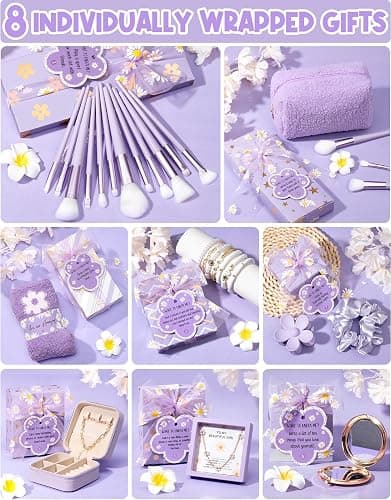 Easter Basket Gifts for Tween & Teen Girls, 8 PCS Birthday Gift Teenage Girl Gifts Trendy Stuff w/Fun Task Tag Makeup Brushes & Bag, Empower Positive Wrapped Gift Prefilled Stuffers for Daughter Niece thumbnail 4