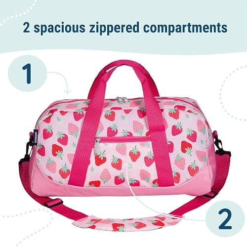 Wildkin Kids Overnighter Duffel Bag – Carry-On Size, Ideal for School & Sleepovers – Strawberry Patch thumbnail 5