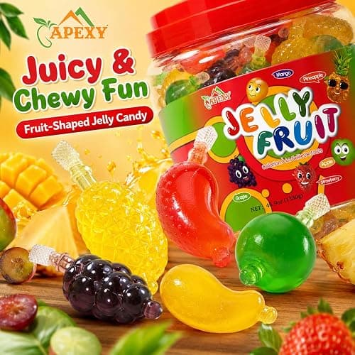 Apexy Jelly Fruit Candy – Assorted Fruit Flavors, Halloween Treat Juicy Chewy Gel Snacks, Kids & Adults Party Favors, Fun Treats for Goodie Bags & Events 46.9oz (1330g) thumbnail 8