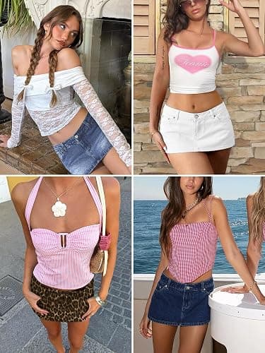 ELLEVEN Low Rise Stretchy Jean Skorts for Woman with Underneath | Low Rise Jean Skirt with Shorts Underneath, Denim Mini Skirts for Women, Y2K Micro Skort, Casual Trendy Summer Style thumbnail 5