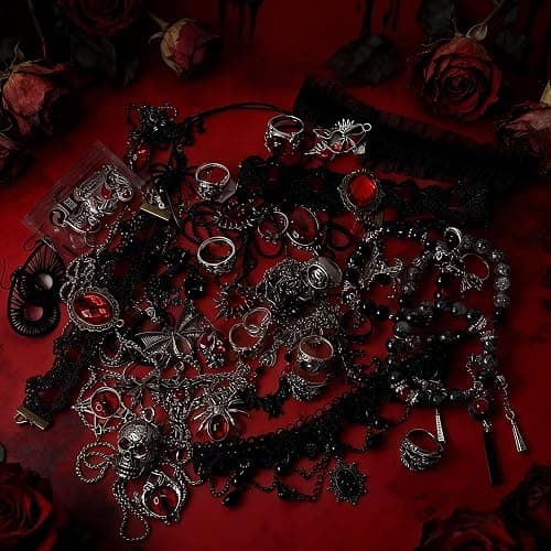 Mystery Jewelry Jar for Women, Gothic Witchy Jewelry Gift Set(Goth Boho Mixed Punk Everyday Necklaces,Earrings, Rings,Bracelets/Bangles),Valentines Day Gifts,Unique Alternative Fashion Romantic Present for Her thumbnail 7