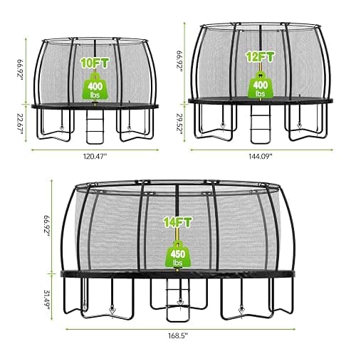 Trampoline 10FT 12FT 14FT with Enclosure and Ladder, ASTM Approved Recreational Trampolines for Kid and Adult, Outdoor Trampolines with Socks, Dart Board, Basketball Hoop for Trampoline Black thumbnail 7