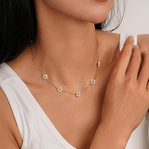 Ursteel Stocking Stuffers for Women Teen Girls, Dainty 14K-Gold-Plated Necklace for Women CZ Clover Butterfly Necklace Pearl Flower Station Necklaces for Women Teen Girl Christmas Gifts for Grandkids thumbnail 3