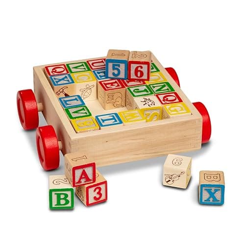 Melissa & Doug Classic ABC Wooden Block Cart Educational Toy with 30 1-Inch Solid Wood Blocks, Multicolor thumbnail 4