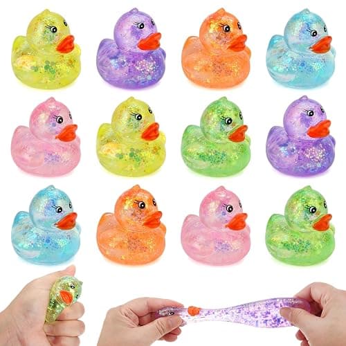 12 Pcs Gliter Mini Duck Squishy, Cute Colorful Slow Rise Fidget Stress Balls for Adult Sensory Ducks for Gifts Office Stocking Stuffer ADHD Autism Anxiety Relief - Image 1
