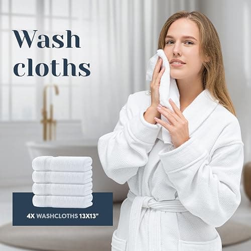 Luxury White Bath Towel Set of 8 Pieces - 100% Turkish Cotton 700 GSM Highly Absorbent Towels for Bathroom, 2 Bath Towels, 2 Hand Towels, 4 Washcloths thumbnail 6