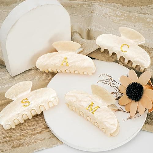 Fycert Gifts for Women Teen Girls,Medium Initial Hair Clips - Gold,A | Personalized Strong Hold Claw Clips – Great for Updo,Half Up Hairstyle – Daily Hair Accessories,Birthday Bridesmaid Gift thumbnail 7