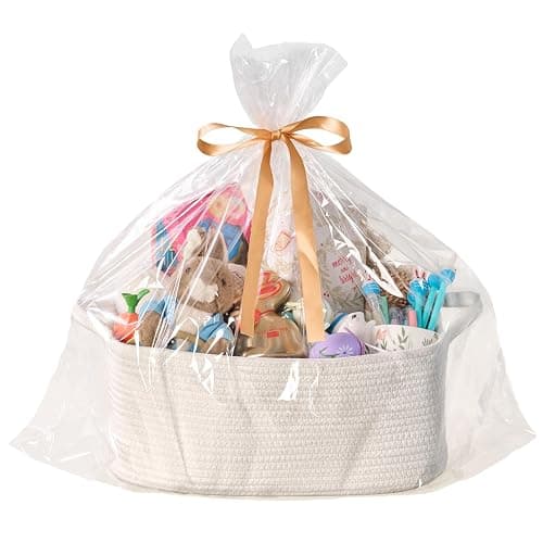 KODOMOORE Gift Basket Empty, Small Baby Shower Basket for Gifts, White | Gift Bag & Ribbon Included | 12x8x5 in | Woven Cotton Rope | Sturdy Handles | Cute Basket for Baby Boy Girl thumbnail 5