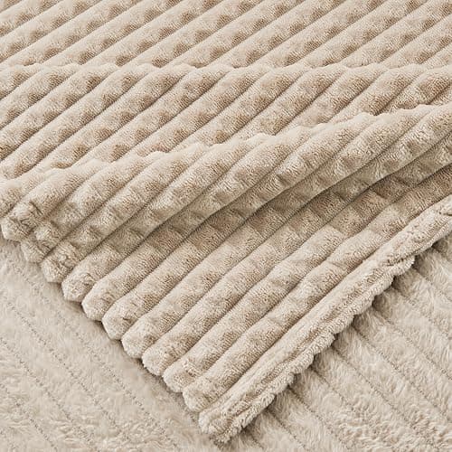 EMME Fleece Throw Blanket for Sofa, Soft, Fluffy, 3D Touch Experience, Warm Cozy Throw, Versatile Single Flannel Blanket for Bed, Couch, Sofa, Armchairs, OEKO-TEX (Beige, 130x150cm) thumbnail 6