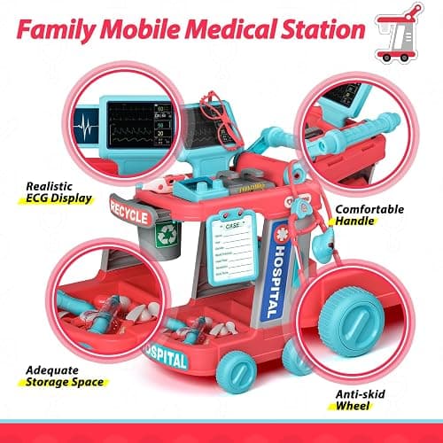 Liberry Toddlers Doctor Kit Toy for Girls Boys Ages 2 3 4 5, Red | Kids Doctor Playset with Cart, Costume & Stethoscope, Role Play, Pretend Play Medical Toys, Birthday Gift thumbnail 6