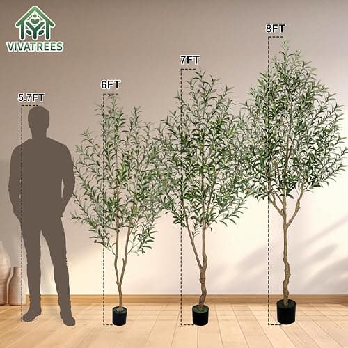 VIVATREES Artificial Olive Tree, 6FT Tall Faux Olive Tree with Pot, Artificial Plants with Natural Wood Trunk and Lifelike Fruits for Home Office Decor thumbnail 7