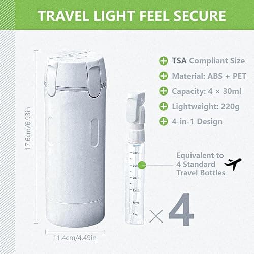 4 in 1 Travel Dispenser Bottles Shampoo Refillable Leak Proof TSA Compliant Size Containers Toiletries Toiletry with Pump Design Portable Organizer Conditioner Lotion Cream Vacation (White) thumbnail 2