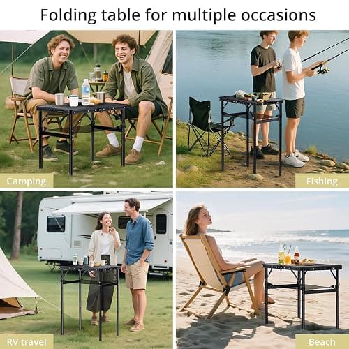 Anbte 2ft Folding Camping Table Max 29.5", 3 Adjustable Height Aluminum Small Folding Table with Storage Net & Portable Handle, Lightweight, for Travel Outdoor Beach Picnic Camp, 23.2" x 16", Black thumbnail 8