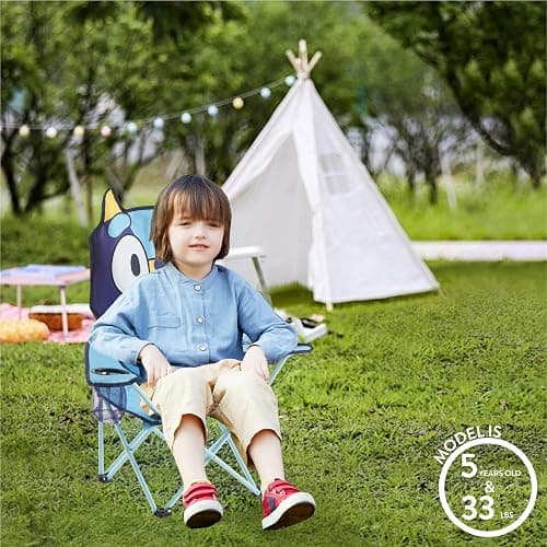 Bluey Kids Folding Camp Chair, Portable Outdoor/Indoor Chair with Carry Bag, Cup Holder, High Back, Lightweight & Durable for Ages 3+ thumbnail 6