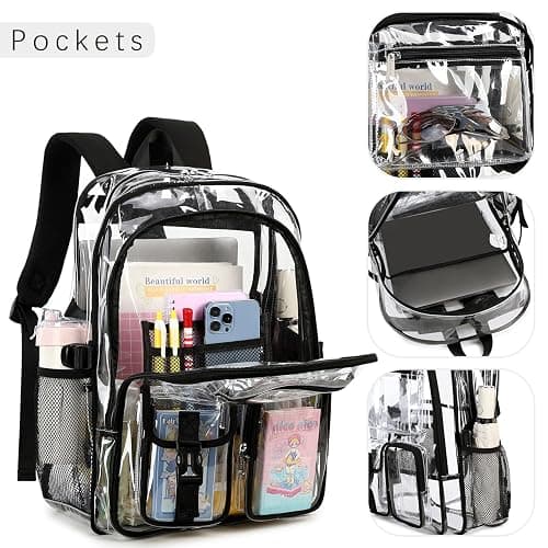 abshoo Large Clear Backpack For Girls Women School Bookbag Heavy Duty Transparent Backpack (Pink) - Pink thumbnail 5