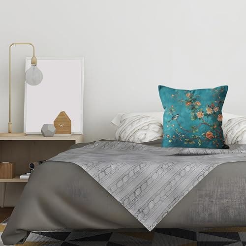 WDSFHYJK Teal Chinoiserie Floral Bird Pillow Covers 18x18, Cottagecore Room Decor, Rustic Farmhouse Flower Bird Decorative Throw Pillow Covers Pillowcases for Living Room Home Bedroom thumbnail 4