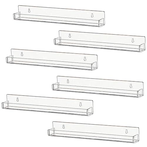 IEEK 6 PCS Acrylic Invisible Floating Bookshelf for Kids Room,15 inch Modern Picture Ledge Display Toy Storage Wall Shelf Vinyl Record Shelf U Shelves Storage Rack - Image 1