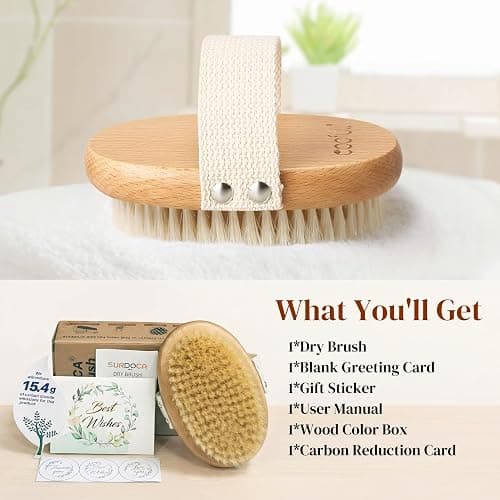 Brosse à sec pour le corps, Brosse exfoliante physique, Brosse masseuse pour le drainage lymphatique, Brosses anti-cellulite, Bois de hêtre naturel, 100% poils de sanglier (A) thumbnail 9