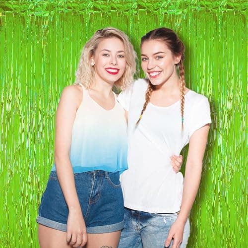 Voircoloria Green Iridescent Fringe Backdrop Curtains,3.3x6.6ft, 2 Pack | Tinsel Streamers, Door Shimmer, For Baby Shower, Birthday Party Decorations, Graduations thumbnail 8