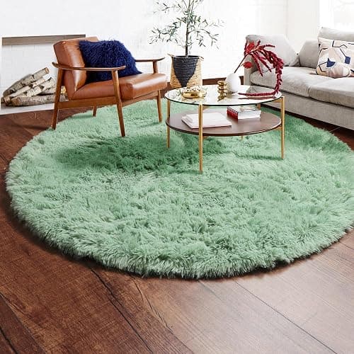 ONASAR Sage Green Round Area Rug 4ft, Fluffy Soft Bedroom Circle Rugs for Kids Girls Boys Teen Dorm Room, Cute Furry Plush Shaggy Carpet for Nursery Living Room Playroom Christmas Home Decor thumbnail 9