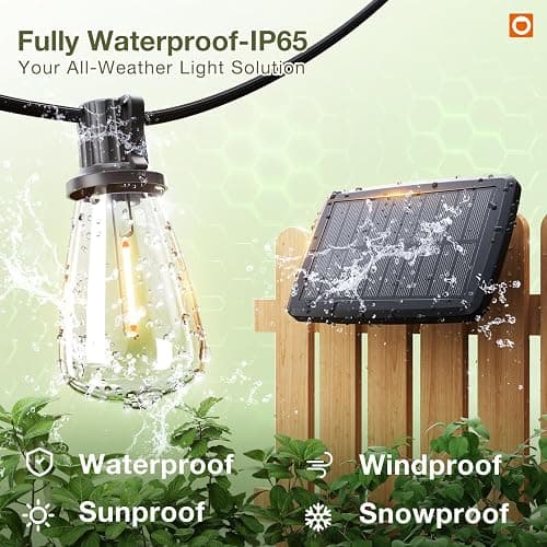 addlon 54(48+6) FT Solar String Lights Waterproof,Patio Lights Solar Powered with Remote & USB Port 15+1 LED Shatterproof Bulbs 3 Light Modes, Dimmable Solar Light for Camping Backyard Garden thumbnail 2